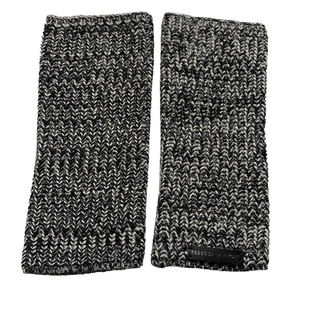 Rebecca Minkoff Black White Knit Fingerless Gloves Arm Warmers
